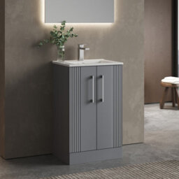 Balterley Belvide Partial Fluted 2 Door Floor Standing Vanity Unit With 1 Tap Hole Minimalist Basin - 500mm - Satin Grey - thumbnail 6