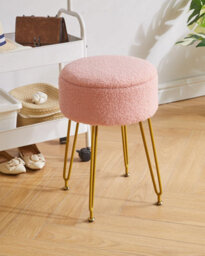 Oira Makeup Vanity Stool, Teddy Velvet Storage Ottoman, Pink Footrest Side Table Removable Cover Golden - thumbnail 8