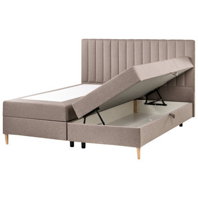 Beliani Divan Bed With Storage Fabric Officer 180 X 200 Cm (Eu Super King) Taupe - image 1