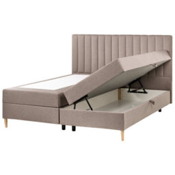 Beliani Divan Bed With Storage Fabric Officer 180 X 200 Cm (Eu Super King) Taupe - thumbnail 1