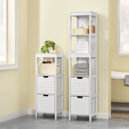 Sobuy Frg126-W, Bathroom  Slim Tall Storage  Cabinet  3-Tier Shelves With 2 Drawers,white,w30Xd30Xh145 - thumbnail 2