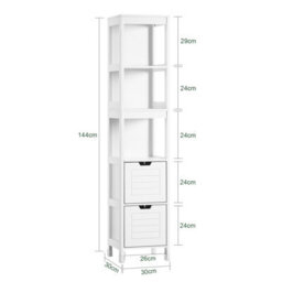 Sobuy Frg126-W, Bathroom  Slim Tall Storage  Cabinet  3-Tier Shelves With 2 Drawers,white,w30Xd30Xh145 - thumbnail 3