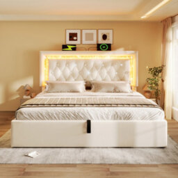 Super King Velvet Hydraulic Storage Bed With Led & Tufted Headboard - thumbnail 9