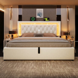 Super King Velvet Hydraulic Storage Bed With Led & Tufted Headboard - thumbnail 8