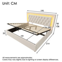 Super King Velvet Hydraulic Storage Bed With Led & Tufted Headboard - thumbnail 2