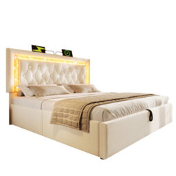 Super King Velvet Hydraulic Storage Bed With Led & Tufted Headboard - thumbnail 6