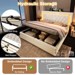 Super King Velvet Hydraulic Storage Bed With Led & Tufted Headboard - thumbnail 5
