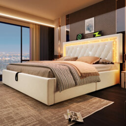Super King Velvet Hydraulic Storage Bed With Led & Tufted Headboard - thumbnail 7