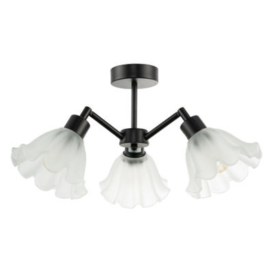 Happy Homewares Traditional Black Ceiling Light With Frosted Scallop Glass Shades - image 1