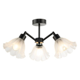 Happy Homewares Traditional Black Ceiling Light With Frosted Scallop Glass Shades - thumbnail 2
