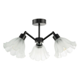 Happy Homewares Traditional Black Ceiling Light With Frosted Scallop Glass Shades - thumbnail 1