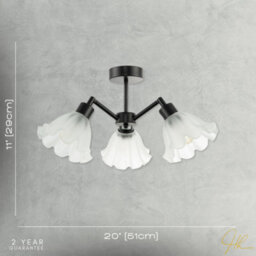Happy Homewares Traditional Black Ceiling Light With Frosted Scallop Glass Shades - thumbnail 7