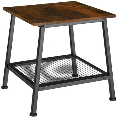 Tectake Bedside Table Bedford - Industrial Style, With Shelf And Grid Shelf, 45.5 X 45 X 47 Cm - Industrial Wood Dark, Rustic - image 1
