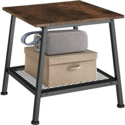 Tectake Bedside Table Bedford - Industrial Style, With Shelf And Grid Shelf, 45.5 X 45 X 47 Cm - Industrial Wood Dark, Rustic - thumbnail 6