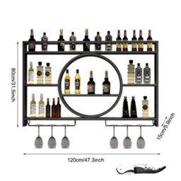 Industrial Wall-Mounted Wine Rack With Integrated Glass Holder - Black Metal Shelf - thumbnail 2