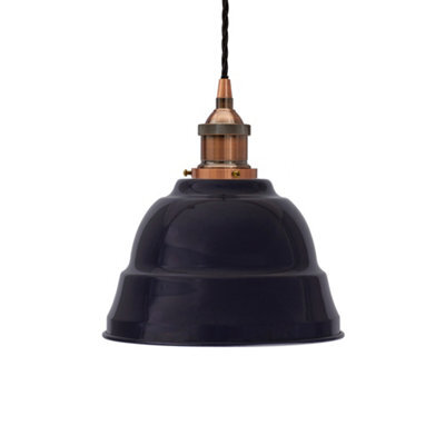 Navy Blue Lincoln Painted Dome Pendant Light With Antique Copper Lamp Holder And Black Twisted Cable - Se Home - image 1