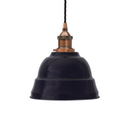 Navy Blue Lincoln Painted Dome Pendant Light With Antique Copper Lamp Holder And Black Twisted Cable - Se Home - thumbnail 1