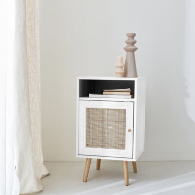 Sweeek - Scandi-Style Bedside Table With Drawer Boheme Blanc Cassé 39X40X70 Cm - image 1