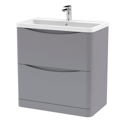 Balterley Dunwood Floor Standing 2 Drawer Bathroom Vanity Unit & Polymarble Basin, Satin Grey, 755mm - image 1