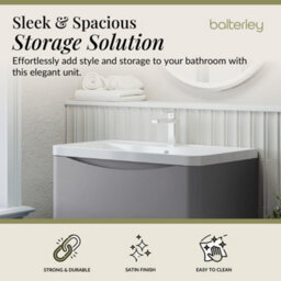 Balterley Dunwood Floor Standing 2 Drawer Bathroom Vanity Unit & Polymarble Basin, Satin Grey, 755mm - thumbnail 3