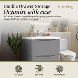Balterley Dunwood Floor Standing 2 Drawer Bathroom Vanity Unit & Polymarble Basin, Satin Grey, 755mm - thumbnail 2