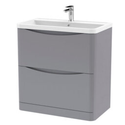 Balterley Dunwood Floor Standing 2 Drawer Bathroom Vanity Unit & Polymarble Basin, Satin Grey, 755mm - thumbnail 1