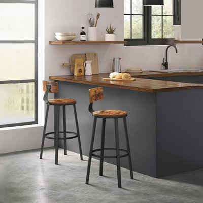 Bar Stools, Set Of 2 Tall Bar Chairs With Backrest, Kitchen Stools, Steel Frame, High Seat, Easy Assembly, Rustic Brown - image 1
