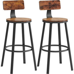 Bar Stools, Set Of 2 Tall Bar Chairs With Backrest, Kitchen Stools, Steel Frame, High Seat, Easy Assembly, Rustic Brown - thumbnail 8