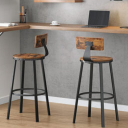 Bar Stools, Set Of 2 Tall Bar Chairs With Backrest, Kitchen Stools, Steel Frame, High Seat, Easy Assembly, Rustic Brown - thumbnail 2