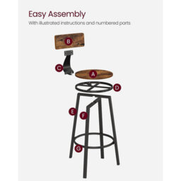 Bar Stools, Set Of 2 Tall Bar Chairs With Backrest, Kitchen Stools, Steel Frame, High Seat, Easy Assembly, Rustic Brown - thumbnail 7