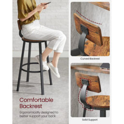Bar Stools, Set Of 2 Tall Bar Chairs With Backrest, Kitchen Stools, Steel Frame, High Seat, Easy Assembly, Rustic Brown - thumbnail 4