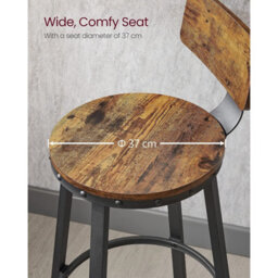 Bar Stools, Set Of 2 Tall Bar Chairs With Backrest, Kitchen Stools, Steel Frame, High Seat, Easy Assembly, Rustic Brown - thumbnail 5