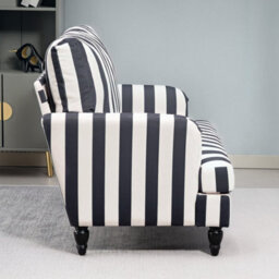Black Upholstered Armchair With Stripe, Turned Legs And Wide Seat - thumbnail 3