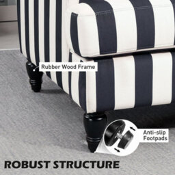 Black Upholstered Armchair With Stripe, Turned Legs And Wide Seat - thumbnail 6