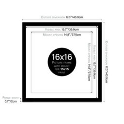 "16X16"" Black Picture Frame - 16X16"" Square Frame With 15X15"" Mount For 16X16""/15X15"" Pictures Art Deco Style Room Decor, 1 Pack" - thumbnail 2