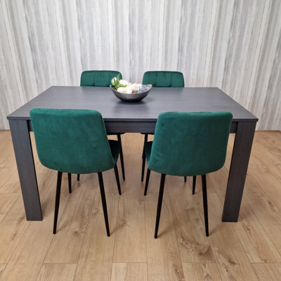 Kosy Koala Dark Grey Dining Table With 4 Green Velvet Chairs Modern Kitchen Dining Set - image 1