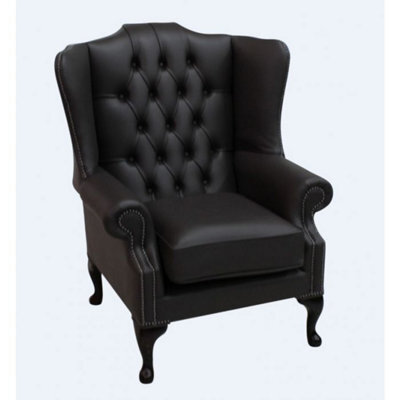 Chesterfield High Back Wing Chair Shelly Dark Chocolate Leather Bespoke In Mallory Style - image 1