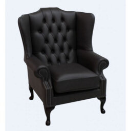 Chesterfield High Back Wing Chair Shelly Dark Chocolate Leather Bespoke In Mallory Style - thumbnail 1