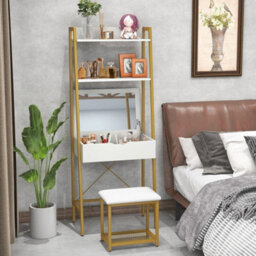 Stool 3 In 1 Dressing Table Set Book Storage Shelf Ladder Desk Cushioned - thumbnail 4
