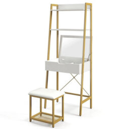 Stool 3 In 1 Dressing Table Set Book Storage Shelf Ladder Desk Cushioned - thumbnail 6