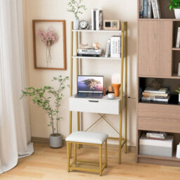Stool 3 In 1 Dressing Table Set Book Storage Shelf Ladder Desk Cushioned - thumbnail 1