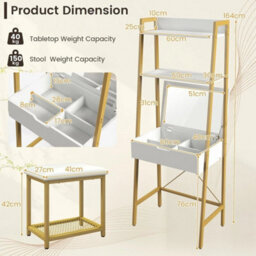 Stool 3 In 1 Dressing Table Set Book Storage Shelf Ladder Desk Cushioned - thumbnail 2
