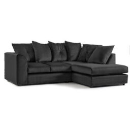 Furnishings For Less UK Fernando Soft Plush Velvet 3 To 4 Seater L Shaped Corner Sofa Black Right Hand Facing - Scatter Back