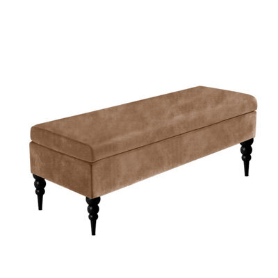 180Cm Safar Plain Ottoman Storage Bench -Upholstered Shoes Bench With Black Turned Wooden Legs - Brown Naple Ottoman Bench - image 1