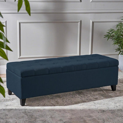 FWSTYLE Ottoman Storage Bench Seat Navy Blue Upholstered Finish