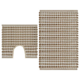 Walplus Hand-Woven Jute Bathroom Mat Set Fabric Natural And White