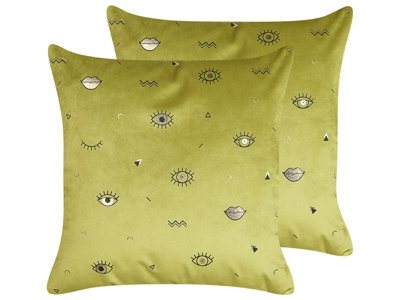 Beliani Set Of 2 Decorative Cushions Aeonium Velvet 45 X 45 Cm Olive Green Abstract Pattern - image 1