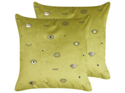 Beliani Set Of 2 Decorative Cushions Aeonium Velvet 45 X 45 Cm Olive Green Abstract Pattern