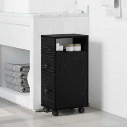 Walplus Narrow Bathroom Cabinet With Wheel Black Oak 33 X 23 X 65 Cm - thumbnail 4