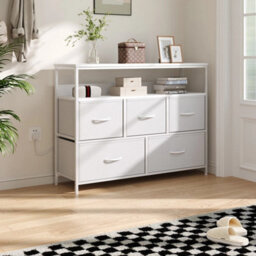 White 5-Drawer Fabric Dresser Charging - thumbnail 3